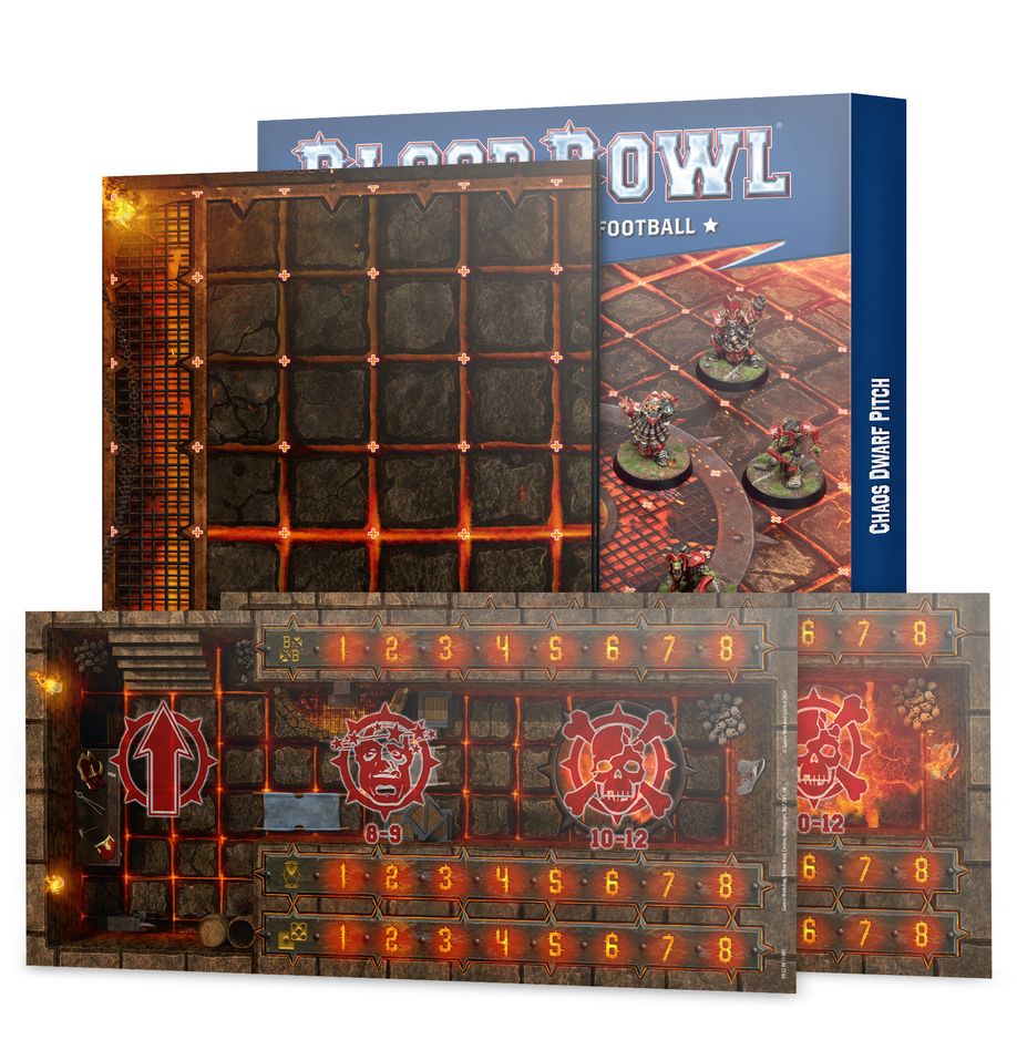 Blood Bowl: Chaos Dwarf Double-sided Pitch and Dugouts Set - 血腥橄欖球：混沌矮人球隊場地與休息區