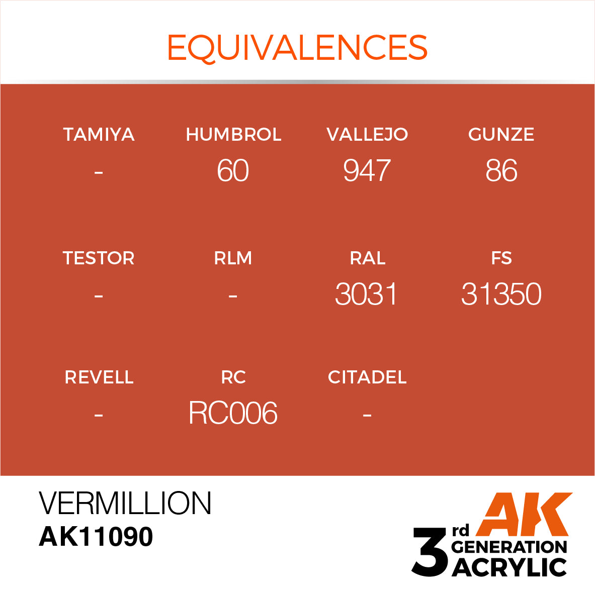 AK-11090 AK Interactive 3G Acrylic Vermillion 17ml