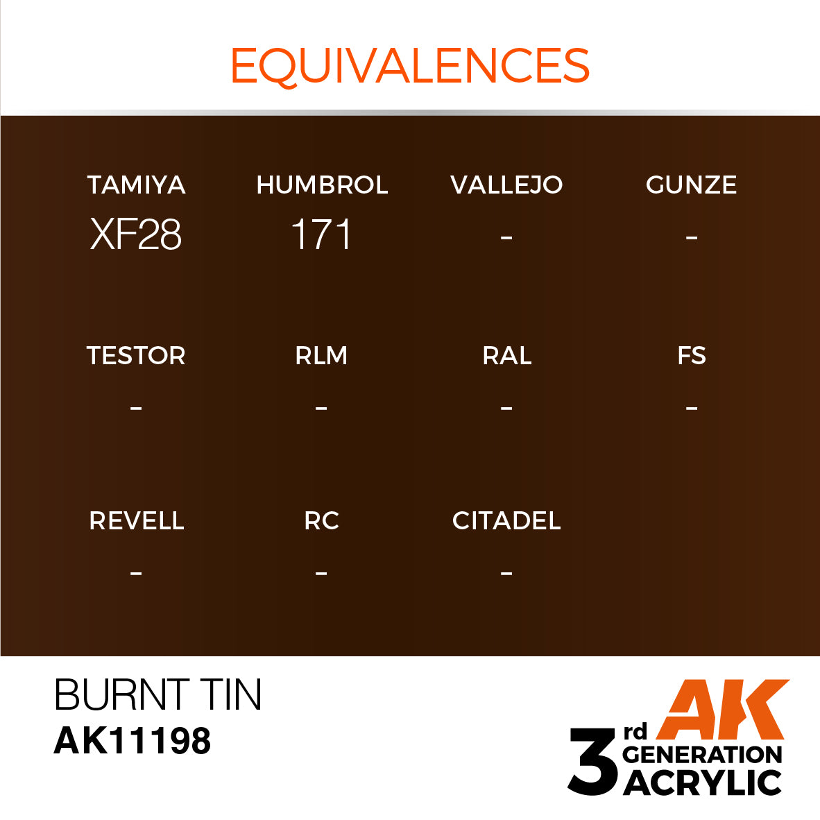 AK-11198 AK Interactive 3G Acrylic Burnt Tin 17ml